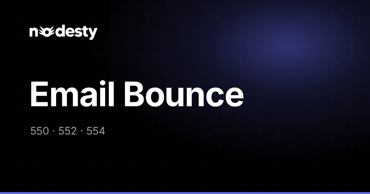 Koyu Nodesty arka planında Email Bounce yazısı ile 550, 552 ve 554 hata kodları
