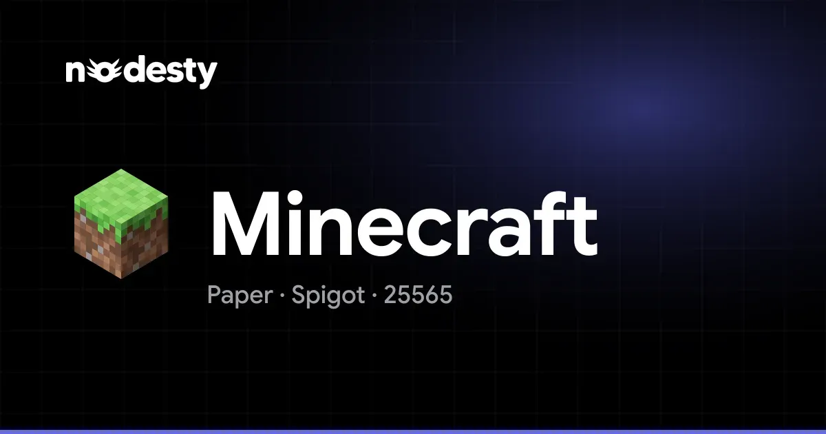A Minecraft grass block and the word Minecraft on a dark Nodesty background