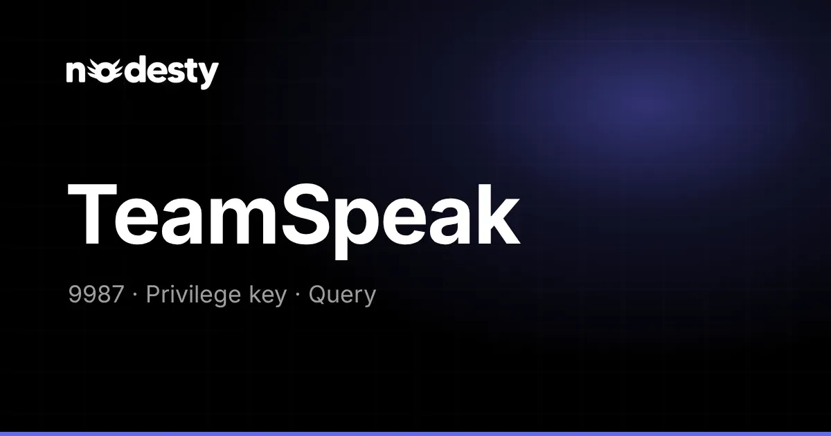 The words TeamSpeak with 9987, Privilege key and Query on a dark Nodesty background
