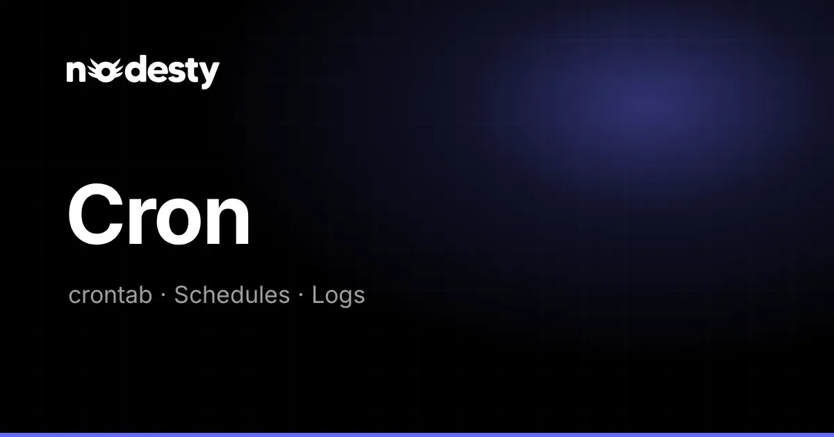 The word Cron with crontab, Schedules and Logs on a dark Nodesty background
