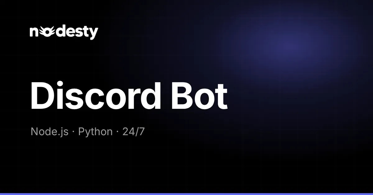 The words Discord Bot with Node.js, Python and 24/7 on a dark Nodesty background
