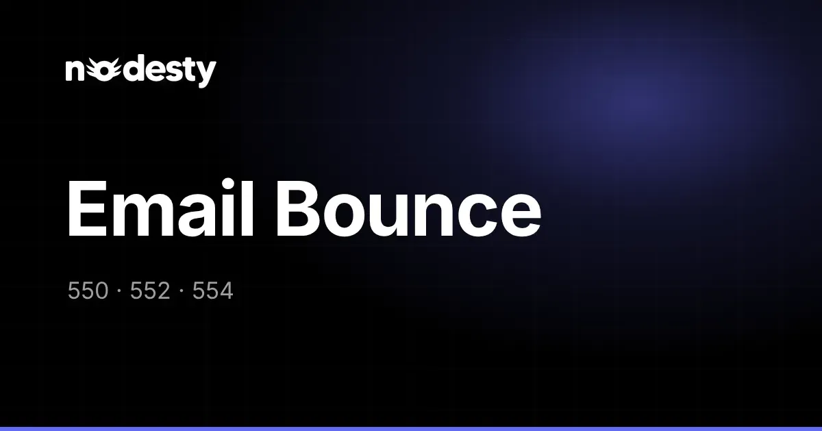 Koyu Nodesty arka planında Email Bounce yazısı ile 550, 552 ve 554 hata kodları