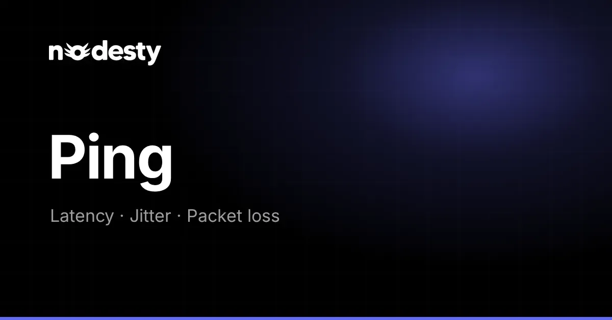 The word Ping with Latency, Jitter and Packet loss on a dark Nodesty background