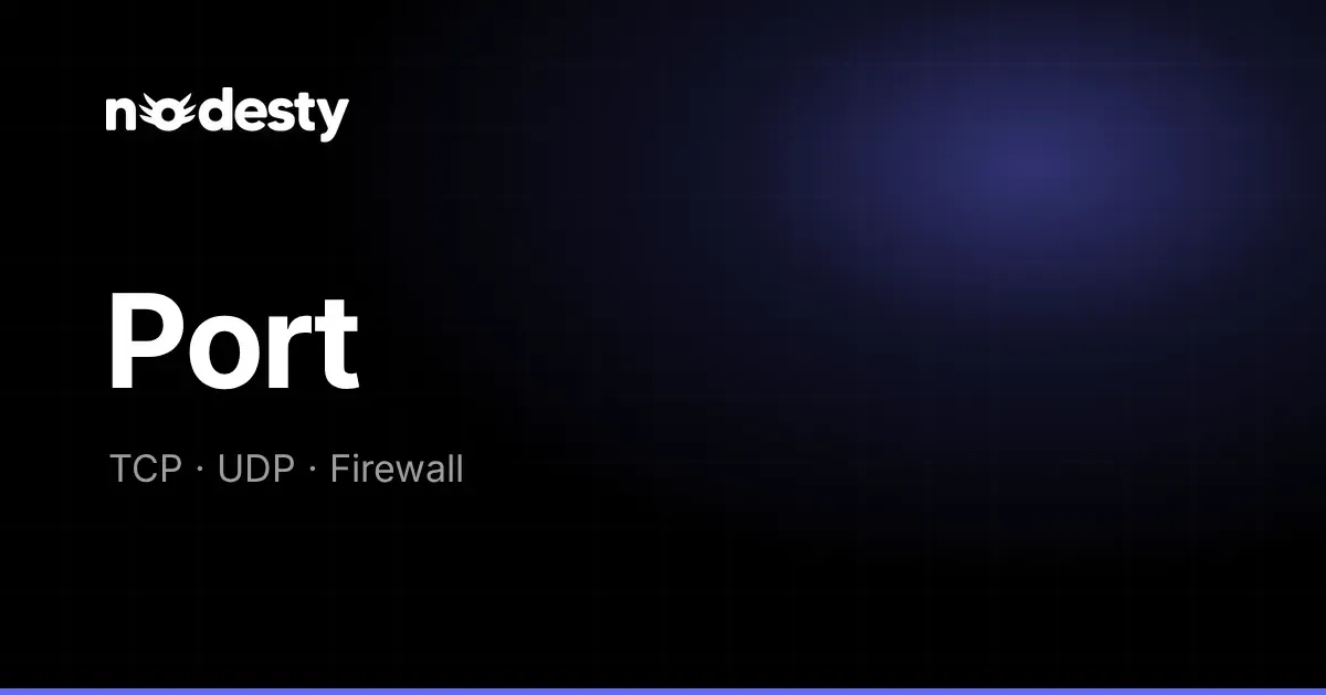 The word Port with TCP, UDP and Firewall on a dark Nodesty background