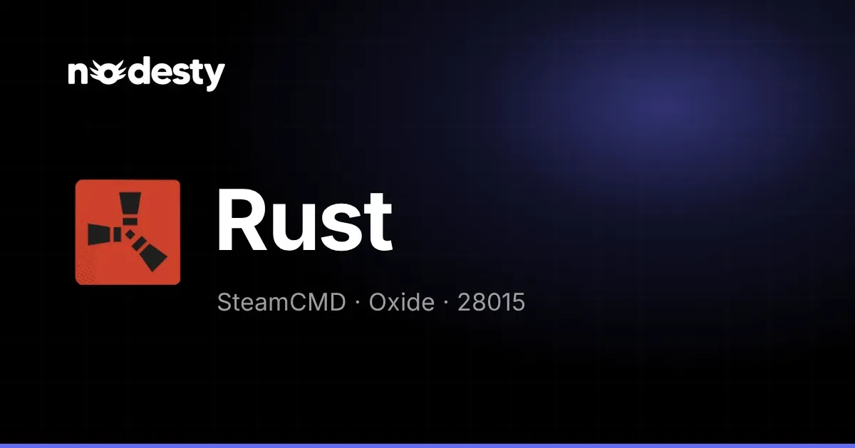 Koyu Nodesty arka planında Rust logosu ve Rust yazısı