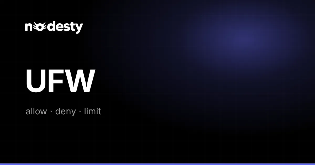 The word UFW with allow, deny and limit on a dark Nodesty background