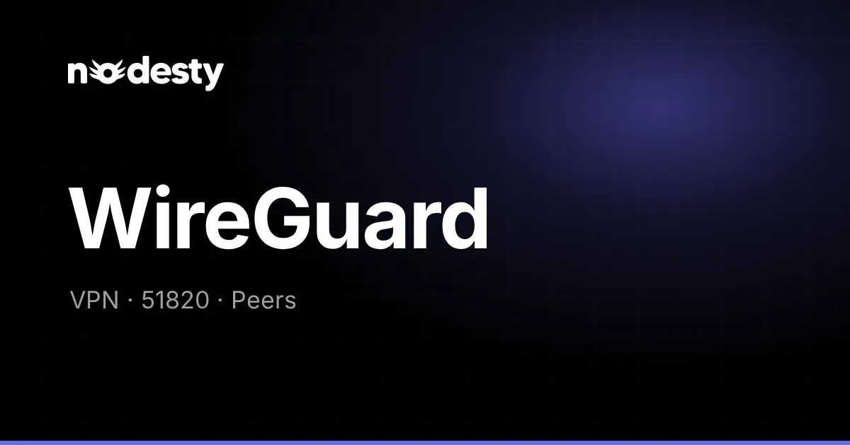The word WireGuard with VPN, 51820 and Peers on a dark Nodesty background